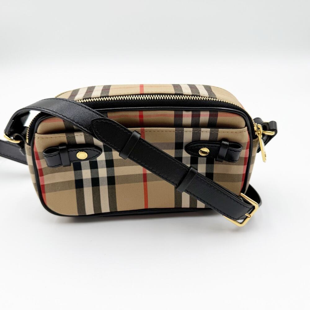 Burberry Beige Vintage Check Crossbody Bag with Black Strap